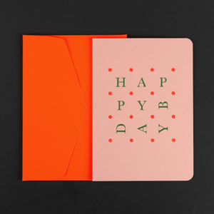 Carte A5 HAPPYBDAY pois + enveloppe C5 orange fluo