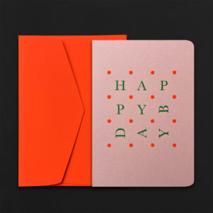 Carte A5 HAPPYBDAY pois + enveloppe C5 orange fluo