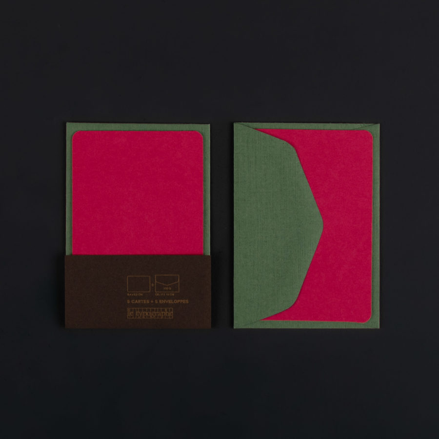 Pack of 5 mini FUCHSIA cards and 5 mini MOSS envelopes