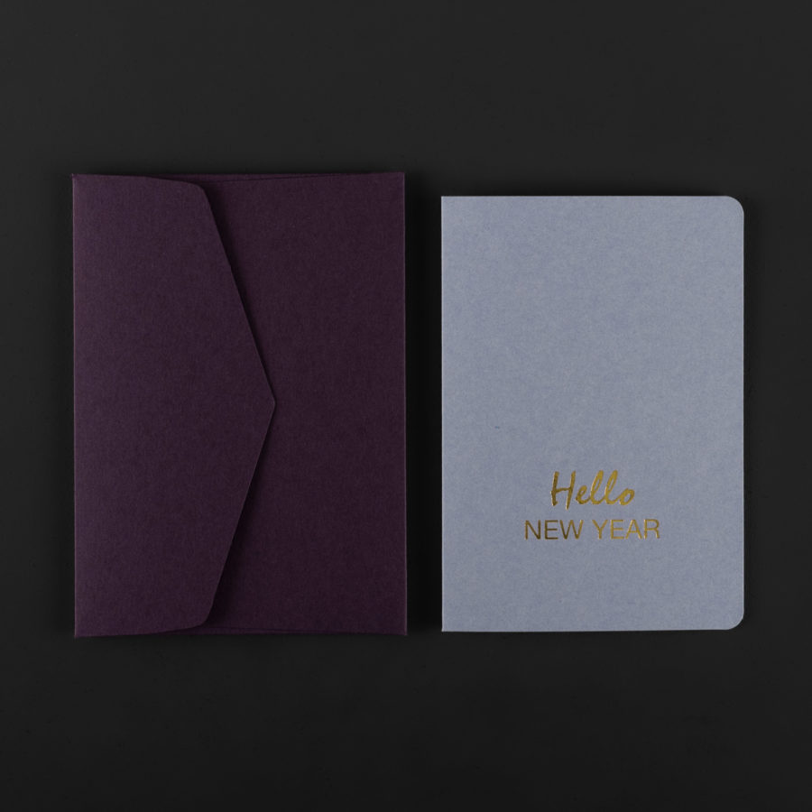 Folded Card HELLO NEW YEAR lavender + plum envelop