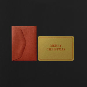 Mini carte MERRY CHRISTMAS cadre gold + enveloppe rouille