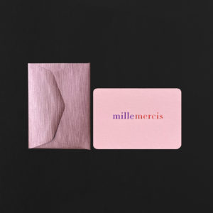 mini carte MILLE MERCIS camélia + enveloppe quartz rose