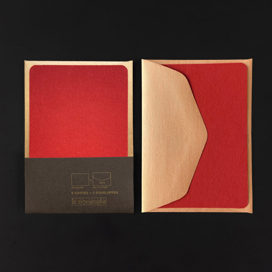 Paquet de 5 cartes A6 CARMIN et 5 enveloppes C6 100g PYRITE